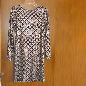 MICHAEL by MICHAEL KORS Long Sleeve Silver & Black Sequin Dress Size Medium